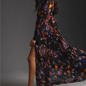Maeve Black Floral Long Sleeve Dress